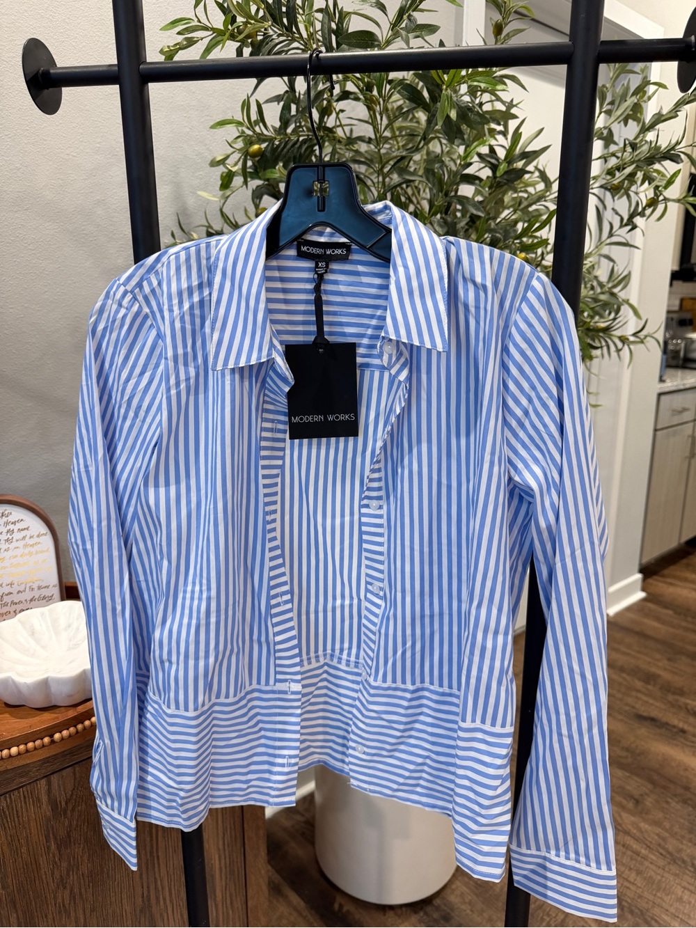 Modern Works Blue & White Striped Button-Down Blouse